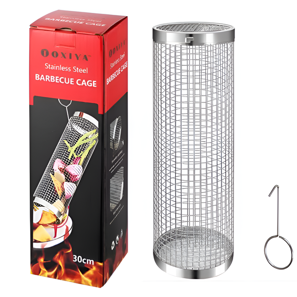 TOXIYA Stainless Steel, Rectangular Grid Grill Basket (30cm)
