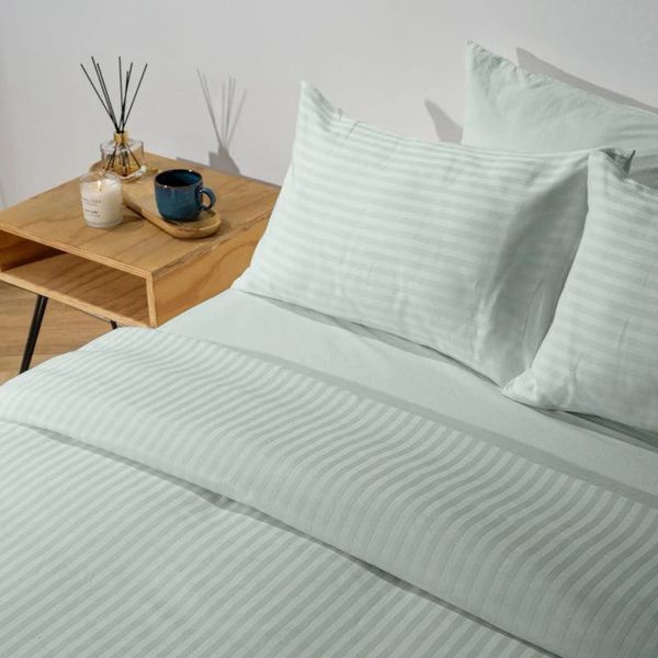 250 Thread Count Satin Stripe Duvet Cover Set - Duck Egg
