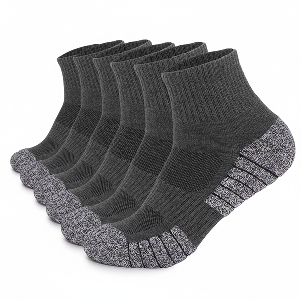 6 Pack - Dual Tone Men's Cushioned Ankle Sport Socks - Dark Grey