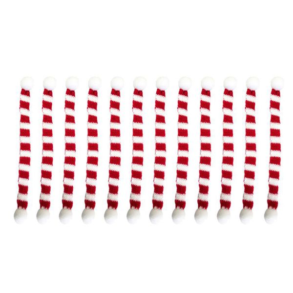12Pcs Red and White Mini Christmas Scarf Christmas Stripes Red Wine Bottle