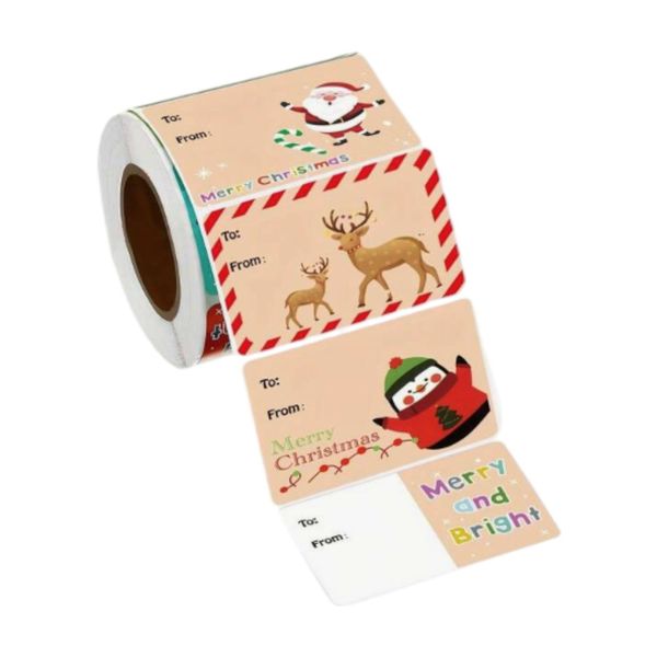 Classic Christmas Name Stickers 500 Piece Roll 4 Designs
