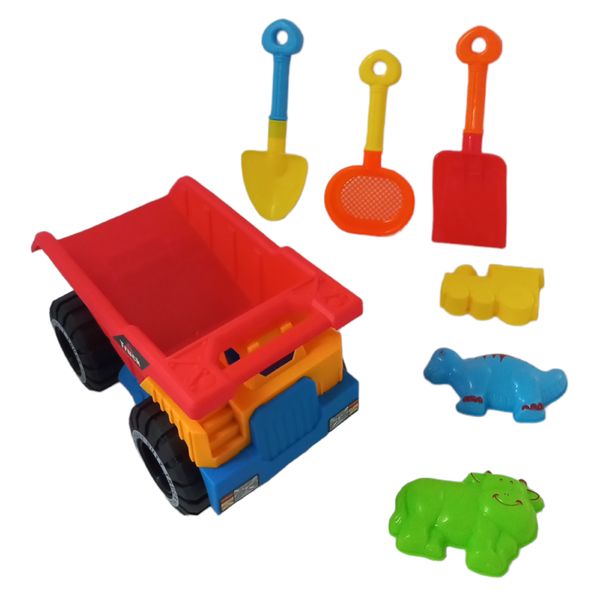 Beach Toys-Truck Set-Red/Yellow/Orange - 7 Pieces Set