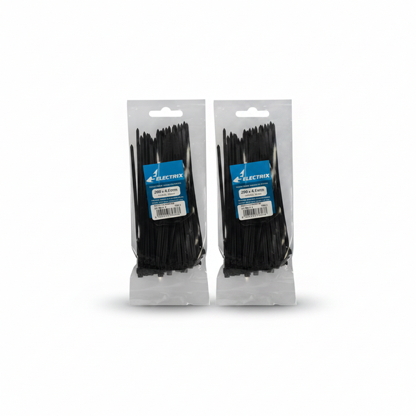 Electrix Black Cable Ties 4.8 x 200mm 100 Piece - 2 Pack