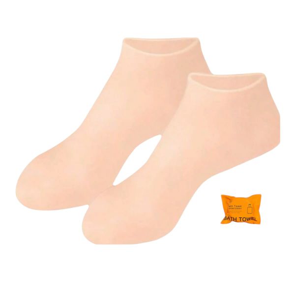 Silicone Moisturizing Soft Gel Socks &amp; Compressed Towel