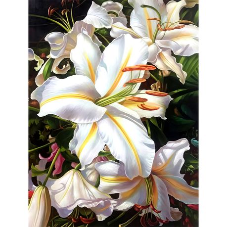 Diamond Painting DIY Kit Round Dot - Flower Lily White Image