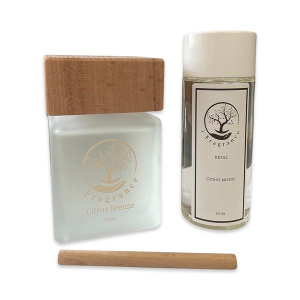 Citrus Breeze 200ml Wooden Top Diffuser and 150ml Refill - Set of 2