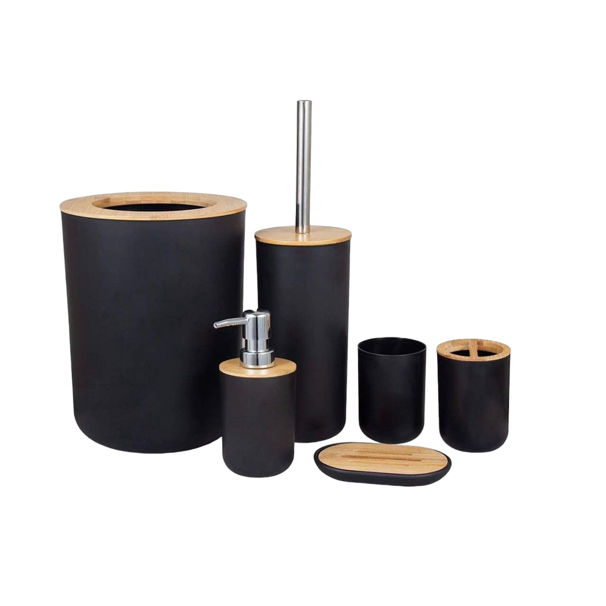 Bathroom Accessories Set Modern Decor Bamboo Lid Bathroom Kit - 6-Piece ...