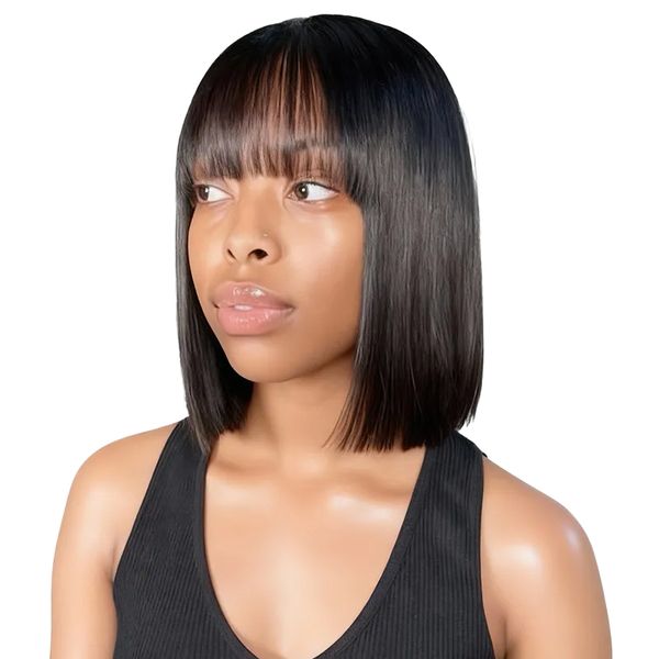 Deer 12 Inch Brazilian Bob Wig with Bangs Short Straight Wig For Women