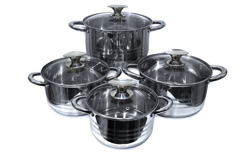 RW 8 Pieces Stainless Steel Cookware Set - Glass Lidded Pot Set