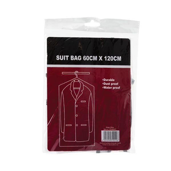 Bulk Pack x 5 Suit-Bag Plastic Zippered 60x120cm