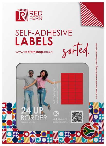 Redfern Colour Bordered 24up A4 Self-Adhesive Labels -10 Sheets