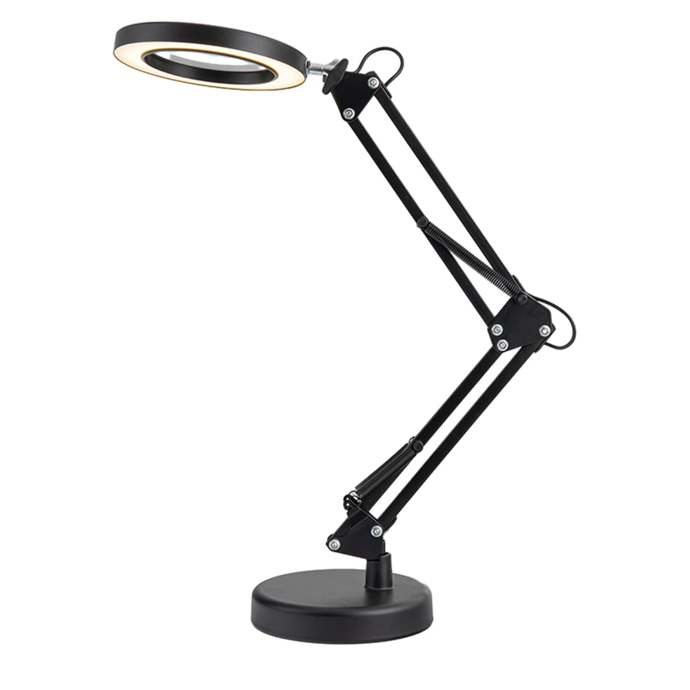 LED Magnifier Reading Lamp: Black Round Base + Metal Clip