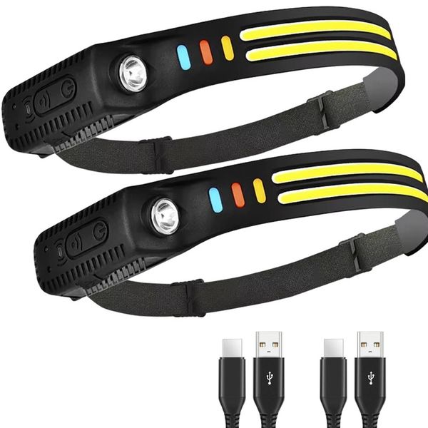 2Piece LED Headlamp Rechargeable, Sensor Head Torch Helmet Flashlight