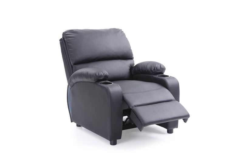 Faux Leather Recliner Sofa Chair with Dual Cup Holders - Dark Grey