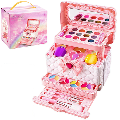 PEISKOS Kids 4 Layers Portable Makeup Suitcase Toys Kit for Girls Age 6+ Image