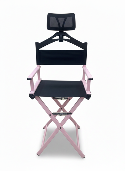 Professional Tall Aluminium Makeup Artist Chair with Headrest - Silver