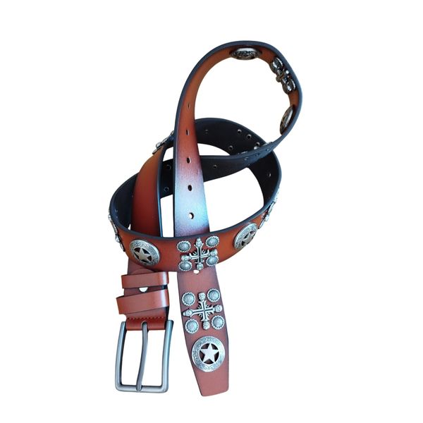 Men's Casual Brown Belt - Silver Studded