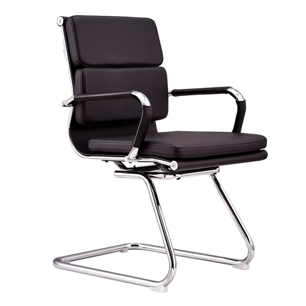 Medium Back Visitors Armchair Cushion Padded PU Leather Office