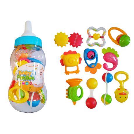 Large Baby Bottle with 10 Baby Toys - Blue Image