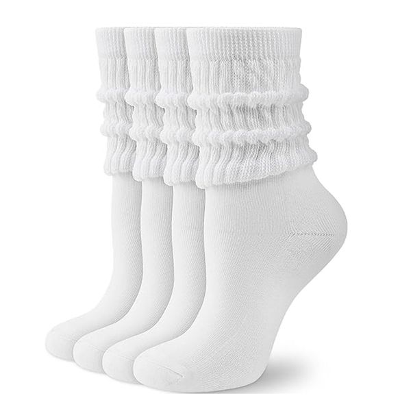 4 Pair Slouchy Crew Socks for Women, Soft Scrunch Socks for Boots&amp;Sneakers
