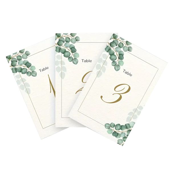 Table 1 - 15 Green and Gold Wedding Cardboard Table Numbers