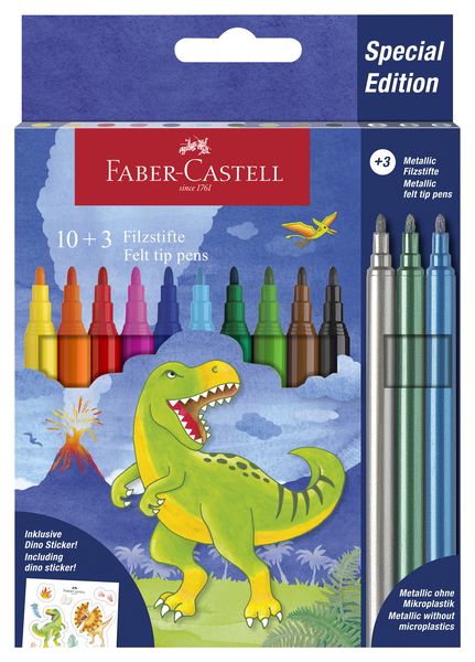 Faber-Castell felt tip pens dinosaur (10 standard + 3 metallic)
