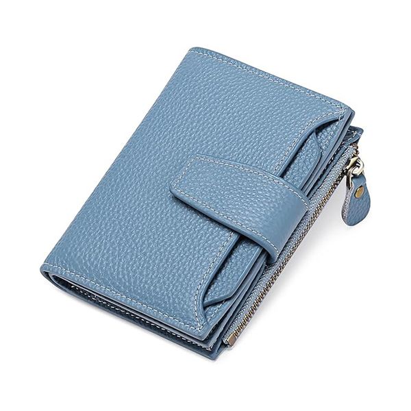 Women's RFID-Blocking Leather Compact Bi-fold Zipper Pocket Wallet