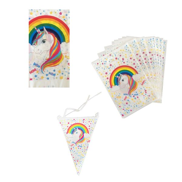 Rainbow Unicorn Theme Party Packs, Banner &amp; Tablecloth