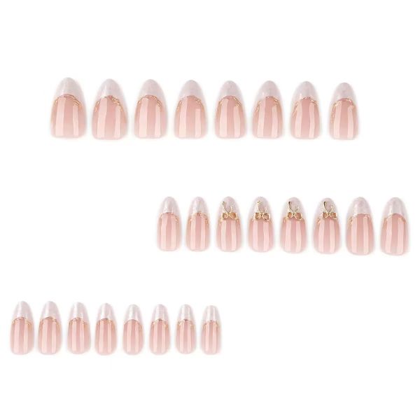Almond Press On Nails Medium Fake Nails 3D Hot Stamping Design