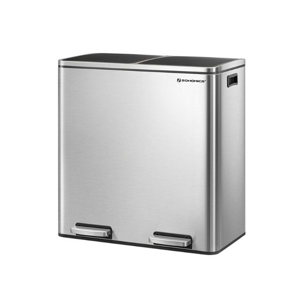 Songmics Dual Compartment Pedal Trash Bin with Bags - 60L - Silver