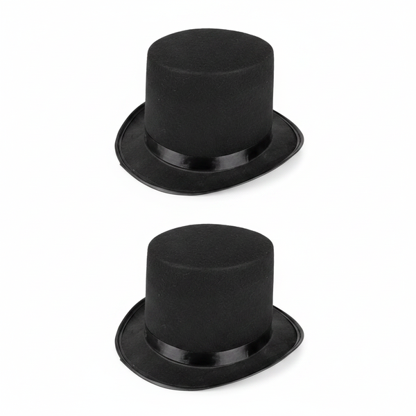 Crazy Party Classic Black Felt Top Hat for Dress Up Events - 2 Pack
