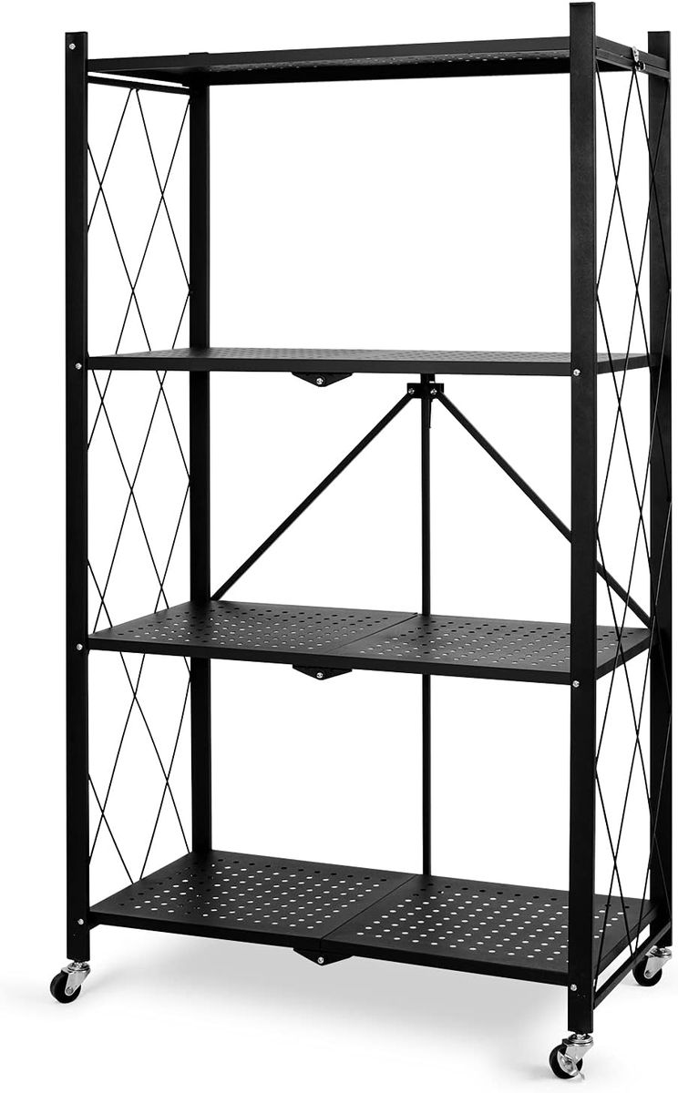 Foldable 4-Tier Metal Utility Shelf with Wheels
