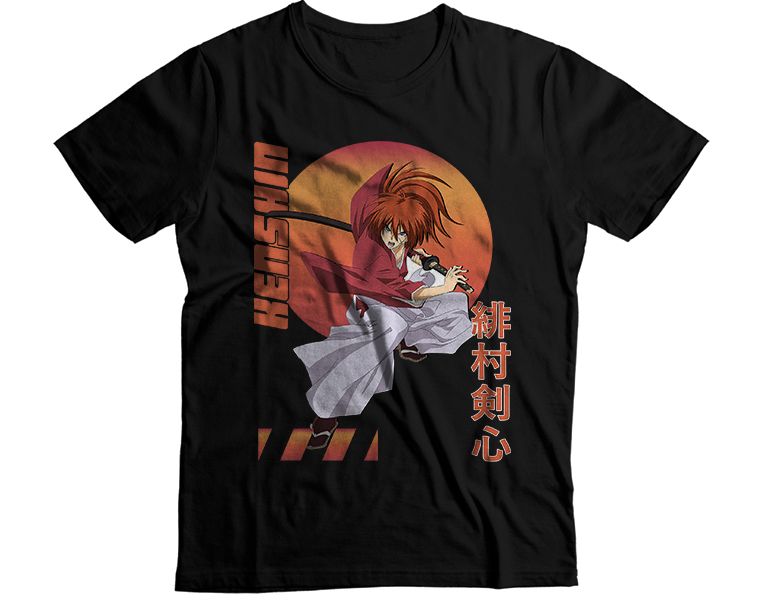 Kenshin Himura Retro Sunset Samurai Stance Graphic T-Shirt