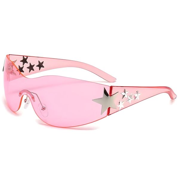 Pink Star Y2K - Wrap Around Style Glasses