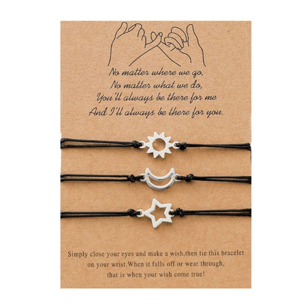 3 Pcs Friendship Bracelets with Moon Sun Star Adjustable Handmade Bracelets
