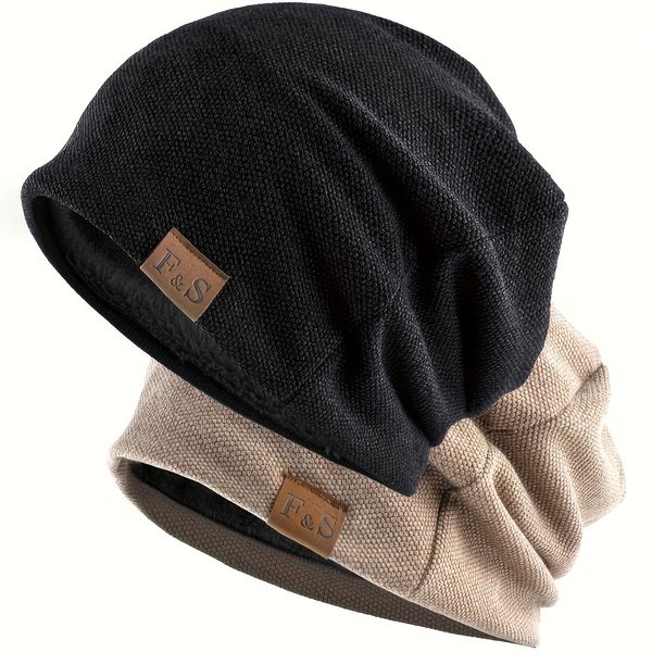 2 Pieces Beanies Soft Thick Warm Loose Knit with Snap Closure Breathable