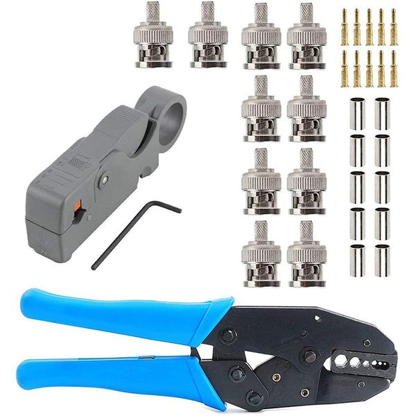 Coaxial Cable Stripper Cutter With Male Bnc Plug Crimp Connector Kits