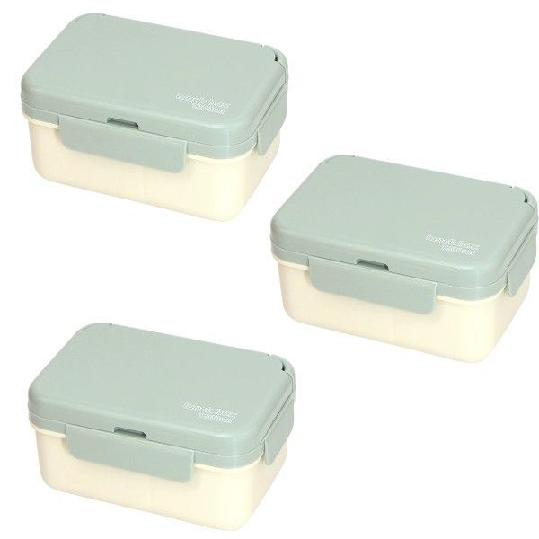 Student 3 Compartment Plastic Lunch Box - Green - 3-Pack
