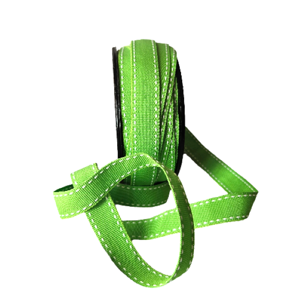 Lime Green Petersham with White Side Stitch Ribbon 15mm - 20m Roll