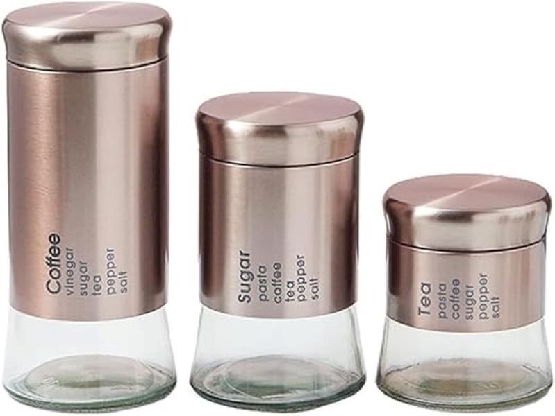 3 Piece Grey And White Canister