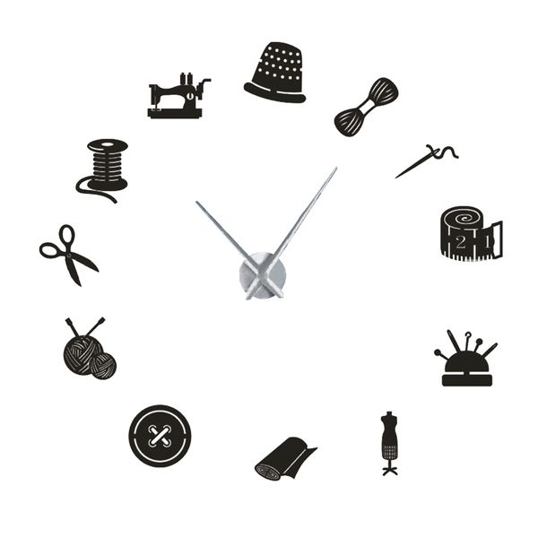 Tailor Shop Decorative DIY Large Wall Clock for Living Room - Silver