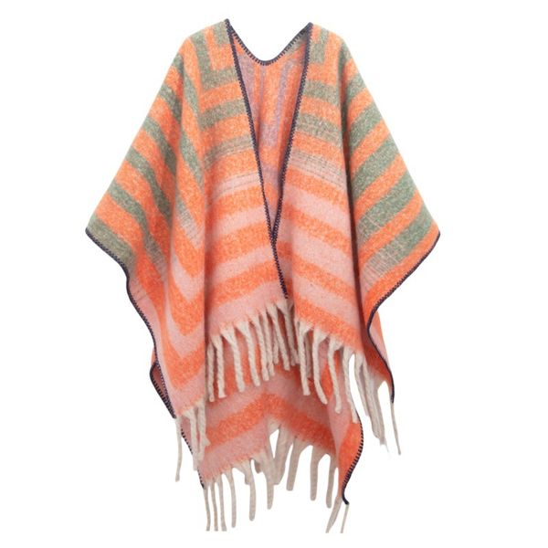 Boucle Yarn Imitation Mohair Thickened Jacquard Striped Shawl