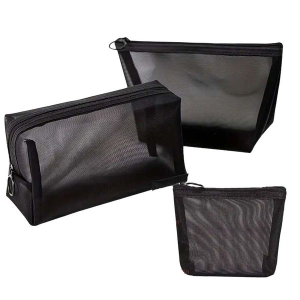 3 Piece Mesh Travel Cosmetic Makeup Organize Bag Set