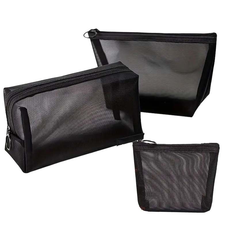 3 Piece Mesh Travel Cosmetic Makeup Organize Bag Set