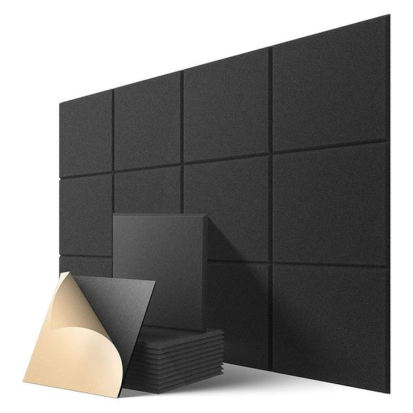 Self-Adhesive Acoustic Panels 12 Pack 12 x 12 x 0.4 Inch Black