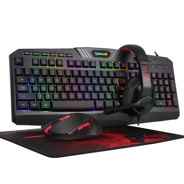 Redragon 4-in-1 Mechanical Gaming Combo - Keyboard, Mouse, Headset - Black