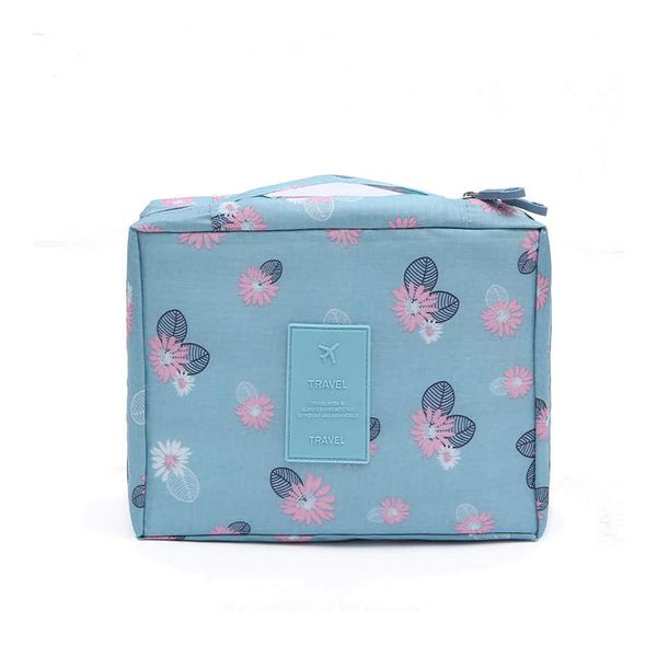 Blue Multifunctional Travel &amp; Home Cosmetics &amp; Makeup Bag-Floral Design