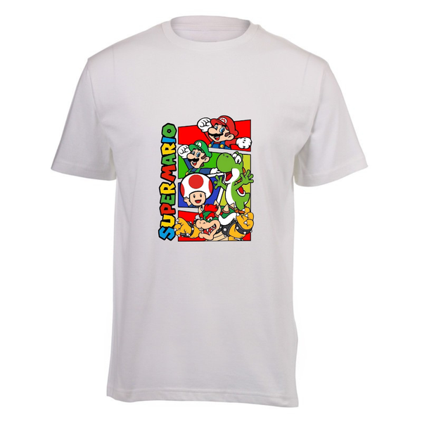 Kids White Short Sleeve T-shirt - Super Mario and Friends