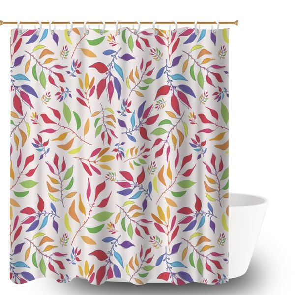 Leaf Print Shower Curtain Sets with 12 Hooks, Heavy Duty Bath Curtain
