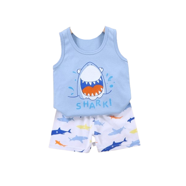 Boys Short Sleeve Summer Pyjamas - Blue Shark